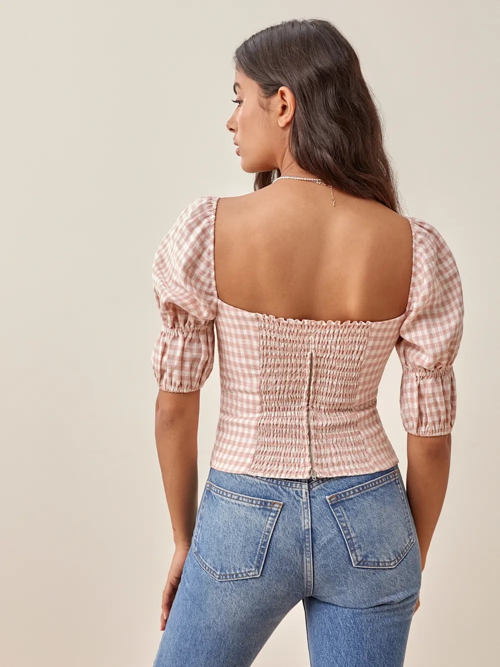 Reformation Norton Linen Top Blush Check - Picture 6 of 6